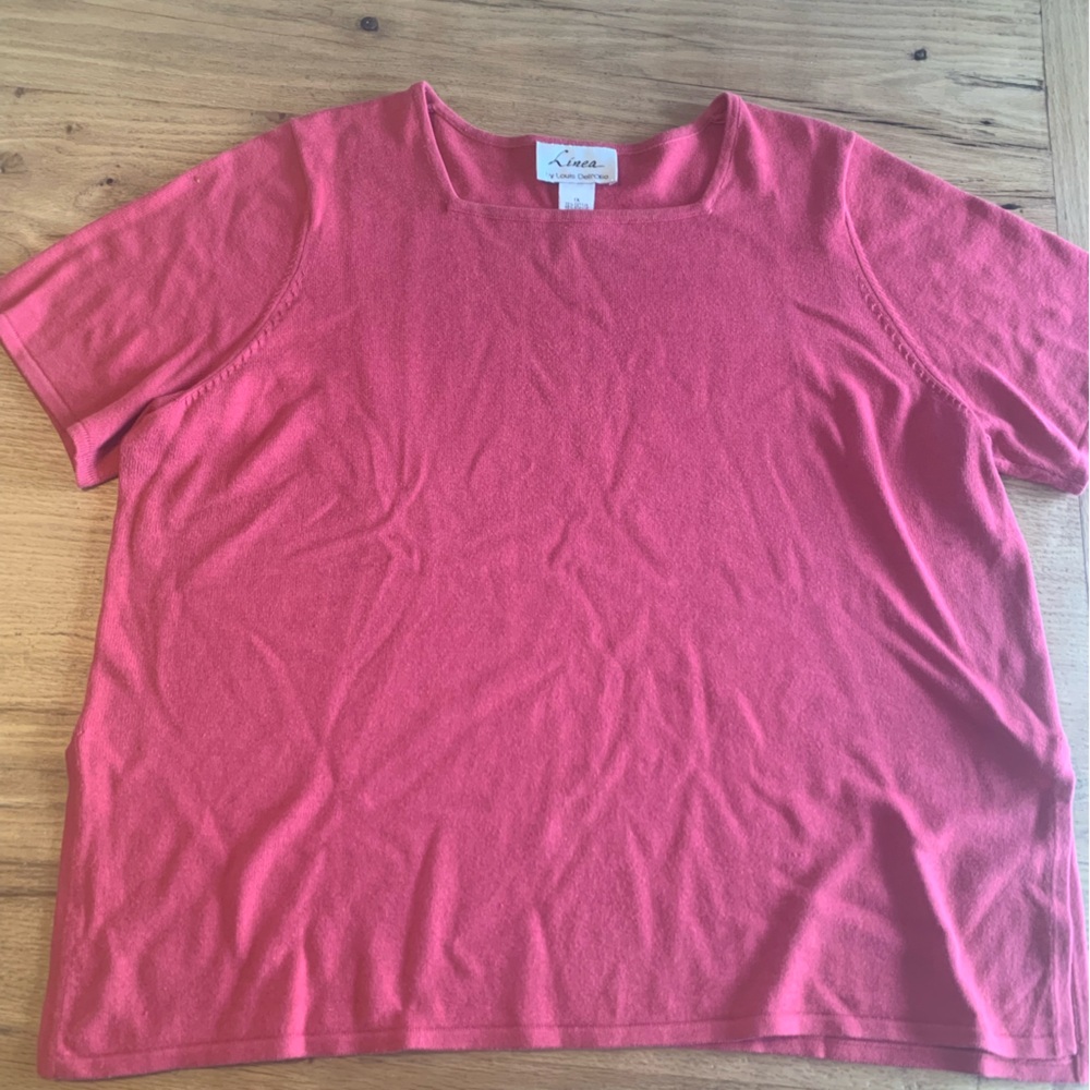 Linea Square Neck Cotton Short Sleeve Sweater Pink Women’s 1X Preloved
